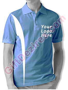 Designer Sky Blue and White Color Polo T Shirts With Company Logo